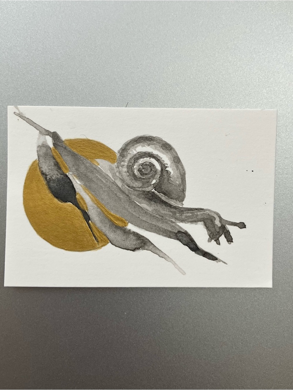 Original snail painting miniature realism art sumi-e style ink gift artwork USA